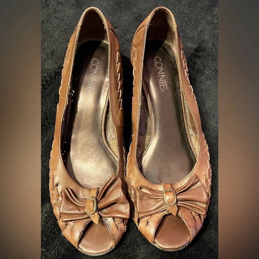Vtg Y2K Connie Braided Leather Peekaboo Women’s Heels size 6 1/2